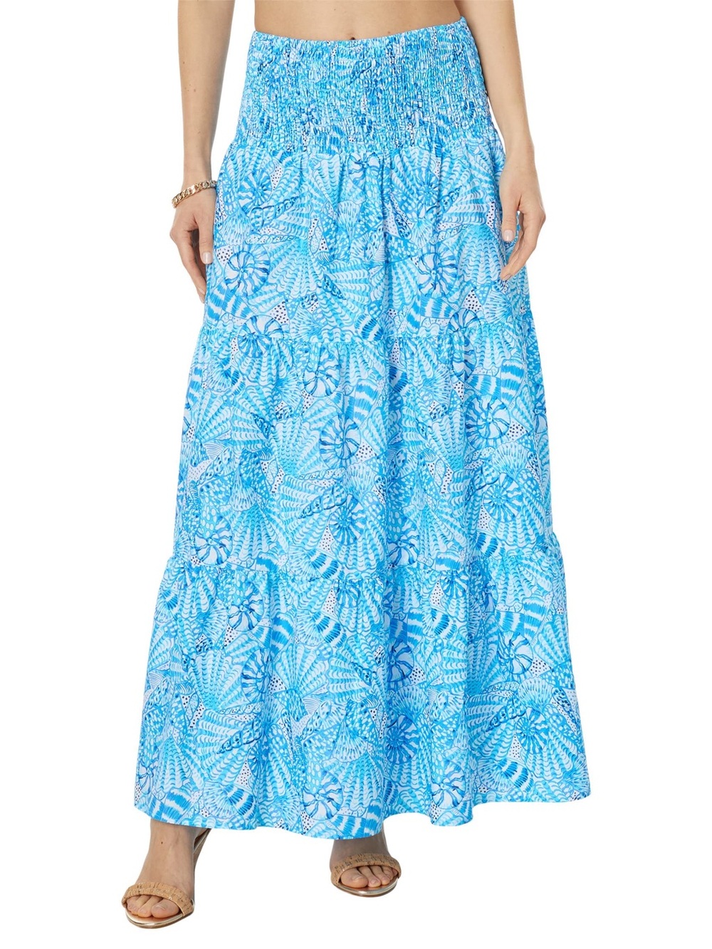 Lilly Pulitzer Aston Maxi Long Skirt Amalfi Blue By The Seashore Large Cotton